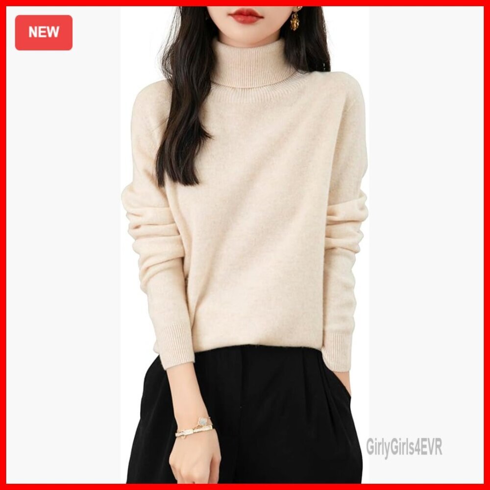 Women's 100% Merino Wool Seamless Turtleneck Pullover Sweater